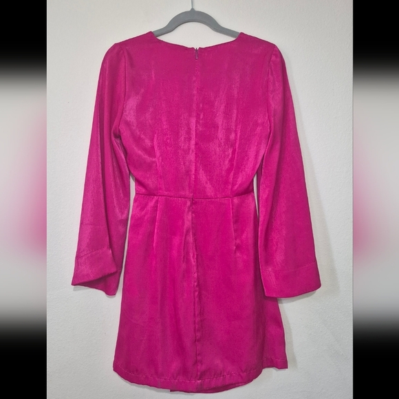 Zara Fuchsia Satin Wrap Dress - Picture 4 of 5